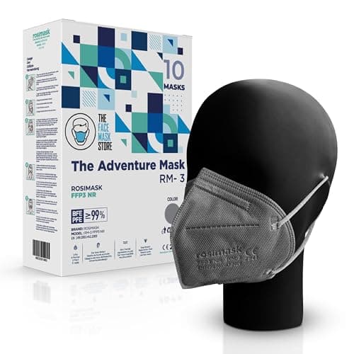 Image of The Adventure Face Mask FFP3 Face Masks with Ear Loops, UK Certified Face Mask, Safety Mask, 5 Layer FFP3 Mask, CE Certified Dust Mask, PPE Mask, Box Of 10 (Grey)