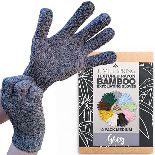Image of Temple Spring Exfoliating Glove, Carbonized Rayon Bamboo Body Scrubber, Loofah Exfoliating Mitt, Shower Scrubber Wash Cloth, Body Exfoliator Scrub, Loofa Shower Gloves Bath Sponge - Grey