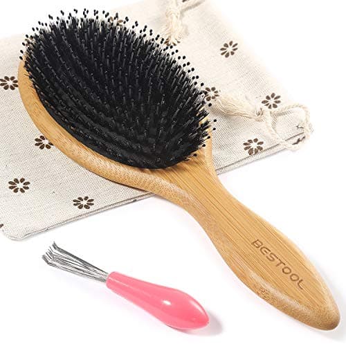 Image of BESTOOL Hair Brush, Boar Bristle Hair Brushes for Women men Kid, Boar & Nylon Bristle Brush for Wet/Dry Hair Smoothing Massaging Detangling, Everyday Brush Enhance Shine & Health (Round)