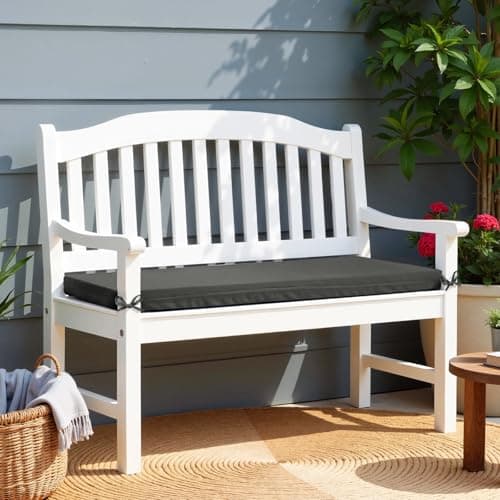 Image of Warmiehomy Garden Bench Cushion 3 Seater, 140CM Waterproof Bench Seat Pad Long Bench Cushion Outdoor with Removable Cover & Non-Slip Straps, 8CM Thick Seat Cushions for Dining Bench Indoor(Grey)