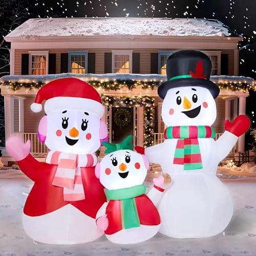 Image of JOYIN 4 FT Christmas Inflatables Snowman Family Outdoor Decorations, Xmas Inflatable Snowman Family with Build-in LEDs, Blow Up Yard Christmas Decoration for Xmas Party Outdoor Yard Garden Lawn Decor