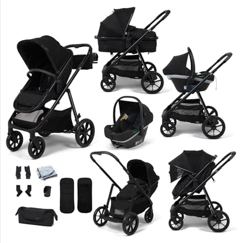 Image of Babylo Zap Travel System with i-Size Infant Carrier, Ride-on Board, Organiser and Cup Holder, from Birth up to 22 kg, Black/on Black Chassis