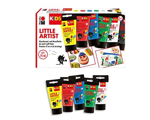 Image of Marabu Kids Little Artist 6 x 75ml Colour Assortment - Kids Paint Set - Ideal Washable Paints for Kids, Perfect Set for Painting for Children, Childrens Art & Craft Paint for Boys and Girls