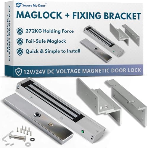 Image of SecureMyDoor - Stainless Steel Magnetic Door Lock + Z L Fixing Bracket | Fail Safe Maglock for Access Control Systems with Strong Holding Force | Mini Magnet with Monitored Status LED