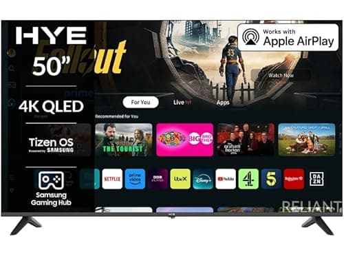 Image of HYE TV - Smart TV, 50" Screen Size, 4K Resolution, QLED Technology, Apple AirPlay, Samsung Tizen OS & Gaming Hub, Versatile Connectivity, Black, Perfect For Streaming, Gaming & Entertainment