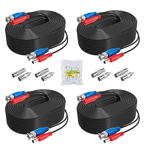 Image of ANNKE 4 Pack 30M/100ft All-in-One BNC Video Power Cables, Extension Surveillance Camera Cables for CCTV Security DVR System Installation, 8 x BNC Connectors and 100pcs Cable Clips Included