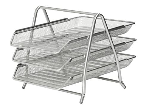 Image of OSCO 3 Tier Wire Mesh Letter Tray Desk Organiser, Steel Mesh Paper Filing Magazine Rack, A4 & Foolscap Document Sorter for Office & Home, Easy Assembly, Durable & Space-Saving, Silver