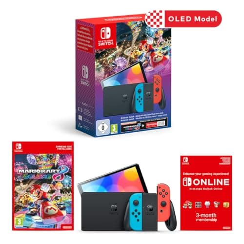Image of Nintendo Switch OLED Neon + Mario Kart 8 Deluxe Bundle + NSO