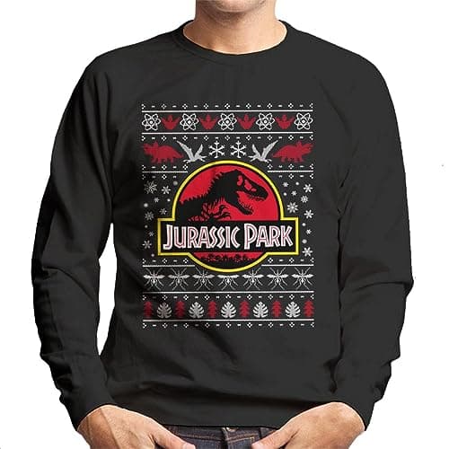 Image of All+Every Jurassic Park Logo Christmas Knit Pattern Men's Sweatshirt Black