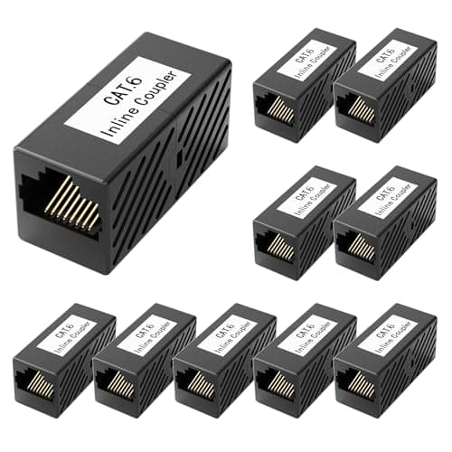 Image of VCE Cat6 RJ45 Coupler, Female to Female Gigabit Ethernet Cable Extender Joiner, Network Adapter, Backward Compatible with Cat5e Cat5, 10 Pack, Black