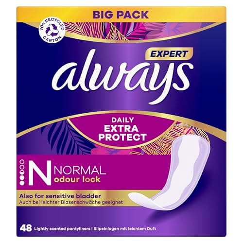 Image of Always Expert Daily Extra Protection Normal Pantyliners, Pack of 48, Odour-Neutralising, Also for First Signs of Bladder Weakness