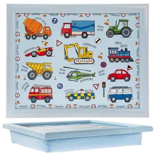 Image of The Leonardo Collection Little Stars Vehicles Laptray Small For Food Serving & Breakfast | Comfortable Lap Trays With Bean Bag Cushion | Durable Laptrays For Eating On Lap For Adults