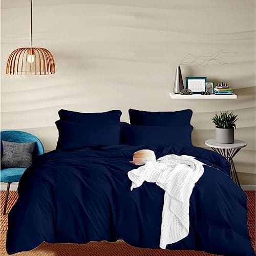 Image of EGYLIN 800 Thread Count 100% Egyptian Cotton King Size Duvet Cover Set Long Staple Cotton Navy Blue Quilt Cover With 2 Pillowcases, Extra Soft Non-Iron Easy Care Luxury Sateen Bedding Set