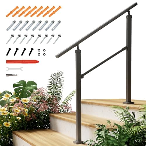 Image of INMOZATA Handrails for Outdoor Steps, Adjustable Outdoor Handrails for Stairs, Outdoor Grab Rails for Elderly Outside Steps Garden Exterior Hand Rails (2 to 3 Steps)
