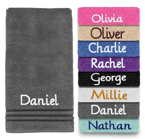 Image of Dream Zone Personalised Embroidered Towels Set ANY NAME | Face Cloth | Hand Towel | Bath Towel | Bath Sheet | Beach Swimming Towel | Supreme 100% Egyptian Cotton 550GSM (Hand Towel, Grey)
