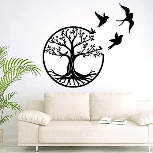 Image of Pduoduo 50cm Metal Tree of Life Wall Decor Silhouette Art,Tree of Life Wall Art Metal Decorative for Indoor Outdoor Garden Home Decoration (19.7inch)