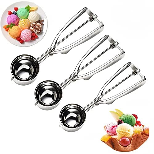 Image of FUKTSYSM Ice Cream Scoop - 3 Pcs Stainless Steel Ice Cream Scoop Trigger Include Small Size(1.57 Inch, Medium Size (1.96 Inch), Large Size (2.36 Inch), Melon Scoop (Cookie Scoop)
