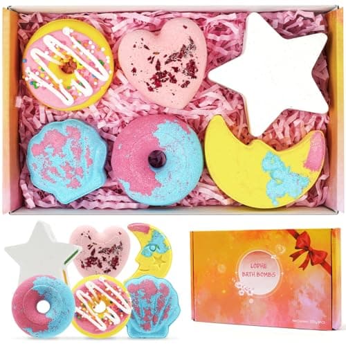 Image of LOPHE Bath Bomb Gift Set, 6 Pcs Natural Handmade Bubble Bath Bombs, Organic Bubble Bath Bombs Kit with Essential Oil, Spa Bomb Bath Fizzer Gift for Christmas Valentines Anniversary (Sweety Themed)