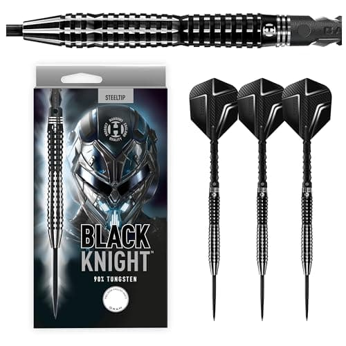 Image of Harrows Black Knight 90% Tungsten Steel Tip Darts Set, 21g - 26g - Includes Black Carbon ST Midi Shafts & Micron Black Knight Flights (23g)