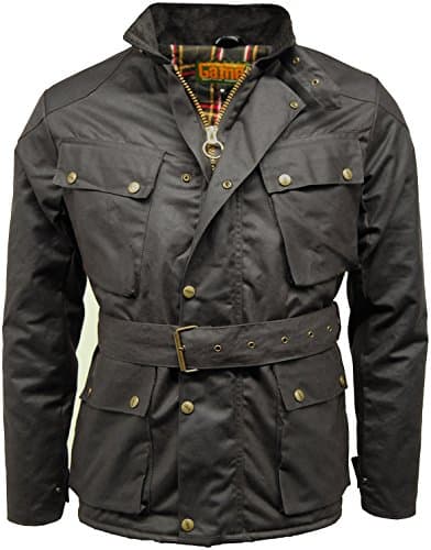 Image of Game Technical Apparel Mens Speedway Quilted Biker Wax Jacket with Tartan Lining (L, Black)