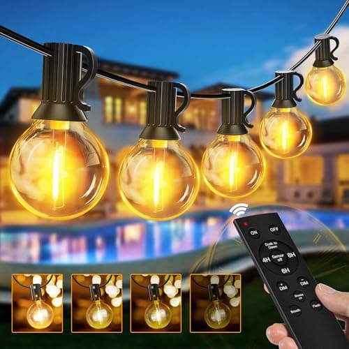 Image of Ollny Festoon Lights Outdoor, 10m String Lights Mains Powered, 15+1 G40 Shatterproof Bulbs, Waterproof Fairy Lights Garden with RF Remote/Timer/3 Modes for Outside Wedding Party Patio Decorations