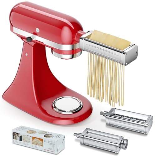 Image of Pasta Maker Attachments Set for all KitchenAid Stand Mixer, including Pasta Sheet Roller, Spaghetti Cutter, Fettuccine Cutter, KSMPRA 3-Piece Pasta Roller & Cutter Set