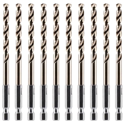 Image of Rennie Tools - Box of 10 x 5mm Hex Shank HSS Gold Cobalt Jobber Drill Bit Set For Stainless Steel, Hard Metals, Aluminium, Cast Iron, Copper. Twist Drill Bit Sets. 5mm Drill Bits Metric Drill Set