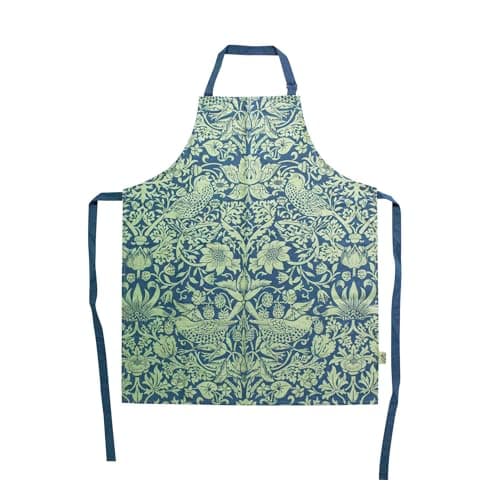 Image of Half Moon Bay Strawberry Thief - by William Morris - Sage Green/Blue 26 x 31.5 Inch 100% Recycled Cotton Cooking Baking Kitchen Apron, Sage Green/Blue, 26 x 31.5 Inch