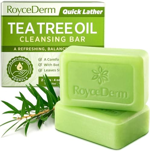 Image of RoyceDerm Tea Tree Cleansing Bar Soap – Refreshing Body & Face Cleanser for Oily & Sweat-Prone Skin, Deep Clean Feel, Quick Lather, Plant-Inspired Formula