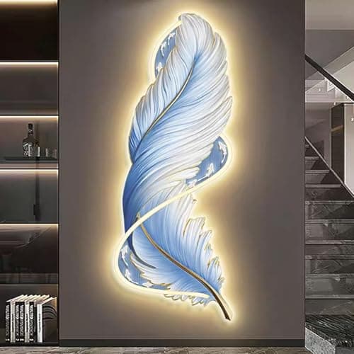 Image of OEPCHEFACX 3D Wall Art with LED, Large Lighted home decor, Crystal Porcelain Image,Modern Luxury Wall Hanging Decor for Living Room Decor,Bedroom, Corridor(Style H,120 * 43cm/47.2 * 16.9in)