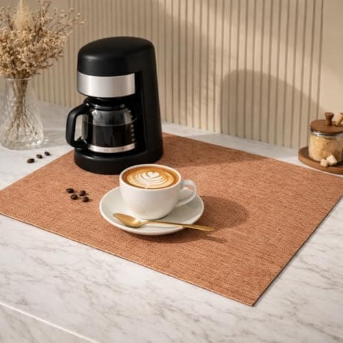 Image of Urban Nest Dish Drying Mat, Super Absorbent Diatomite Kitchen Counter Mat, Non-Slip Coffee Machine & Sink Drying Pad (Linen Texture Coffee Brown, 30×50 cm)