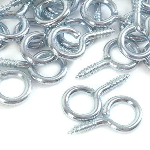 Image of 100x Heavy Duty Small Steel Screw in Eye Hooks - 20mm Frame/Loop/Ring Wall Hangers