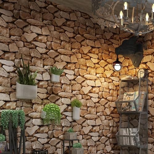 Image of Anttyscar Brown Stone Wallpaper - 3D Effect Textured Stone Effect Wallpaper for Realistic Faux Stones Wall Covering,Anti-Fouling Slate for Bedroom Living Room Hallway Stairs Lounge