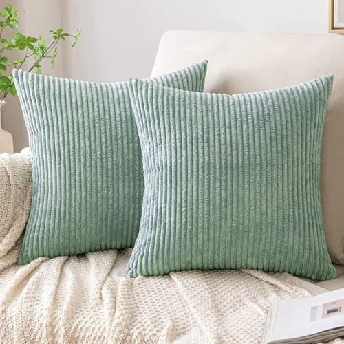 Image of AMFUN Set of 2 Corduroy Cushion Covers 40cm x 40cm,Soft Striped Square Pillow Case,Cushion Case with Invisible Zipper,Home Boho Decor Pillow Cases for Couch Sofa Bedroom,Living Room