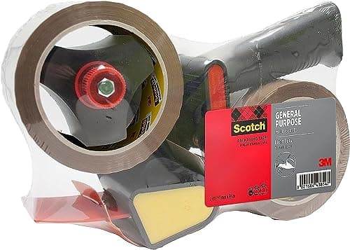 Image of Scotch Pistol Grip Dispenser + General Purpose Tape Low Noise Brown 50 mm x 66 m 1 Dispenser + 2 Rolls/Pack - Ideal for Packing Boxes and Parcels