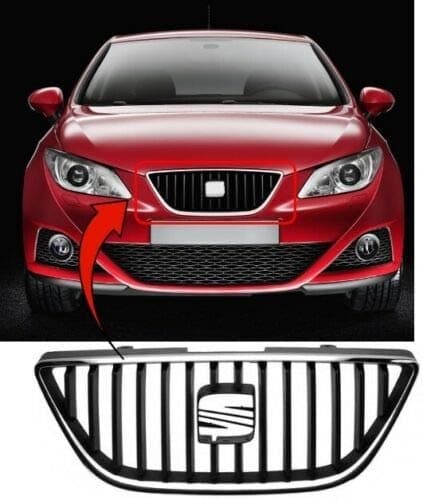 Image of TVP Trade Vehicle Parts.co.uk Compatible With Front Bumper Top Centre Main Grille With Chrome Moulding Seat Ibiza 2008-2012