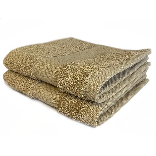 Image of Sue Rossi Face Cloths Pack of 2 or 6, Turkish Combed Cotton, 30cm x 30cm Wash Cloth Fingertip Flannel, Soft & Absorbent, 600gsm Thick Bathroom Towels Set (Camel, 2)