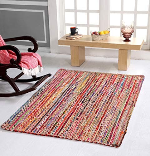 Image of Second Nature Online Mishran Eco Friendly Large Braided Area Rug Flat Weave Style with Natural Jute and Multi Colour Recycled Material 120 cm x 180 cm