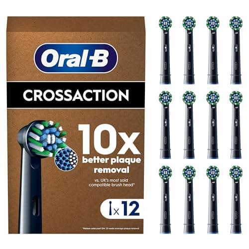 Image of Oral-B Pro Cross Action Original Electric Toothbrush Head, X-Shape and Angled Bristles for Deeper Plaque Removal, Pack of 12 Toothbrush Heads, Suitable for Mailbox, Black
