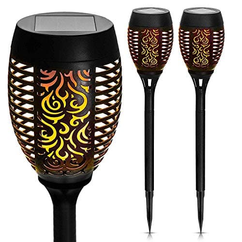Image of Garden Mile Flame Effect Solar Garden Outdoor Lights - Waterproof Dancing Flickering Modern Tiki Torches LED Light Solar Outdoor Garden Ornaments Security Light for Patio, Yard, Pathway - (Set of 2)