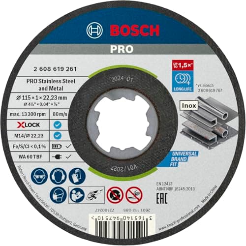 Image of Bosch Professional 2608619266 Pack of 10 Straight Cutting Disc Standard (for Inox, X-LOCK, Diameter 115 mm, Bore Diameter: 22.23 mm, Thickness: 1 mm)