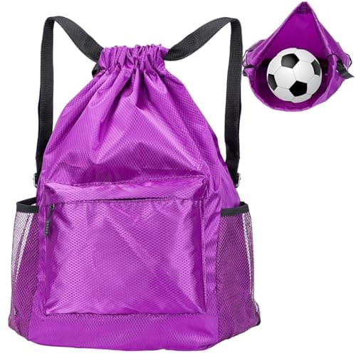 Image of Runmeihe Drawstring Gym Bag for Kids & Adults, Large Waterproof Swimming PE Bags, Sports String Backpack, Oxford Fabric Football Bag for School Travel Climbing Hiking (Purple, Large)