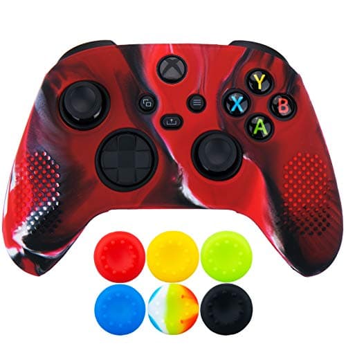 Image of 9CDeer 1 Piece of Silicone Protective Cover Skin + 6 Thumb Grips for Xbox Series X/S Controller Camouflage Red
