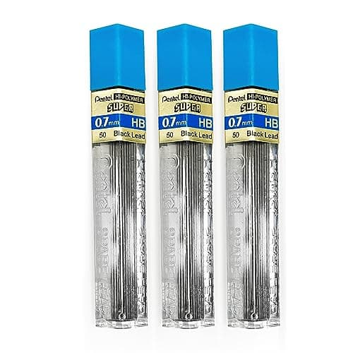 Image of Pentel 0.7mm Size HB Shade Hardness Pencil Refill Replacement Spare Leads Hi Pollymer Super For Automatic & Mechanical Pencils (Pack Of 3 Tubes - 36 Pieces)