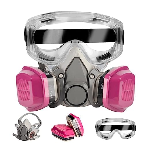 Image of TYAKRI Reusable Half Facepiece 6200 - Respirator Mask with 60921 Filters, Dust Face Cover with Safety Goggles, Safety Spray Painting Face Mask, Half Face Gas Mask for Dust,Fumes,Sanding,Gas,Vapor