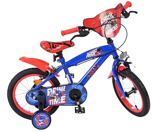 Image of Volare SEGA Sonic Kids Bike | Ages 3.5-5 | 14 Inch Wheel | 2 Handbrakes (Front & Back Wheel), Removable Stabilisers, Chain Guard & Pedal Reflectors | Adjustable Saddle Height | Gift for Girls & Boys