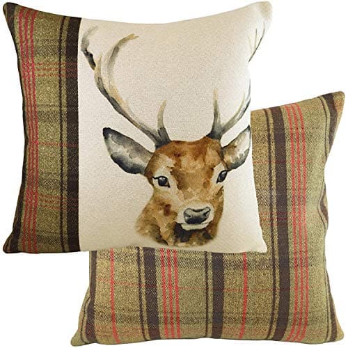 Image of Evans Lichfield Hunter Stag Cushion Cover, Polyester, Multicolour, 43 x 43cm