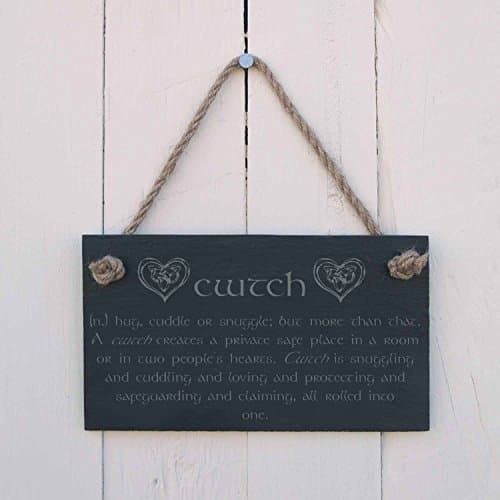 Image of The Slate Range Welsh Slate Hanging Sign Cwtch Sign (n) Hug or Snuggle But More Than That a Fun Novelty Signs Present Handmade in Wales and Delivered in 5-7 Days, 10 x 8 x 0.4 Centimetre