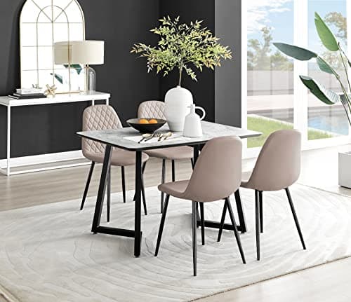 Image of Furniturebox UK - White Marble Effect Melamine Dining Table & 4 Cappuccino Corona Black Leg Chairs