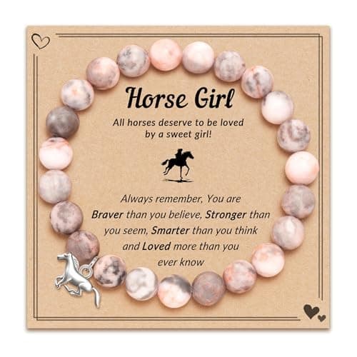 Image of Torecoe Ma Charm Bracelet Girl - Daughter, Granddaughter, Niece Who Loves Horses - Birthday Gift，Pink Zebra Natural Stone (Horseshoe stone-A)